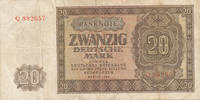 Deutschland,DDR, 20 Mark Ro.344a KN 6stellig, Serie:Q, UdSSR Druck, -