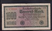 Deutsches Reich, Weimarer Republik, 1000 Mark Ro.75q Wz.Wellen KN 6 stellig rot, FZ:OM, -