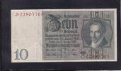 Deutsches Reich, Weimarer Republik, 10 Reichsmark Ro.173b,DEU-183b, Zwischenform, Wz.Kopf, Udr.-Bst: E, Serie: J, -