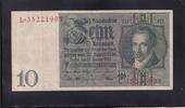 Deutsches Reich, Weimarer Republik, 10 Reichsmark Ro.173b,DEU-183b, Zwischenform, Wz.Kopf, Udr.-Bst: K, Serie: L, -
