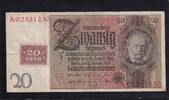 Sowjetische Besatzungszone, DDR, 20 Reichsmark mit Kupon 1948 Ro.335a,SBZ-6a, Friedensdruck Udr.-Bst.L, Serie:A, -