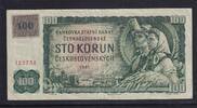 Tschechoslowakei, 100 Kronen Wz. Lindenblätter und Sterne ,Serie: G 32, mit Klebemarke, -