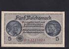 Drittes Reich Reichskreditkasse, 5 Reichsmark Ro.553b, ZWK-4b, KN 8 stellig, ohne Prägestempel, Serie: D, -