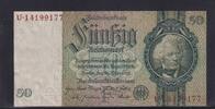 Deutsches Reich, Drittes Reich, 50 Reichsmark Ro.175b, DEU-210b, Friedensdruck, Wz. Kopf, Udr. Bst. F, Serie: U, -