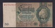 Deutsches Reich, Drittes Reich, 50 Reichsmark Ro.175b, DEU-210b, Friedensdruck, Wz. Kopf, Udr. Bst. F, Serie: P, KN 8 stellig, -