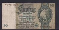 Deutsches Reich, Drittes Reich, 50 Reichsmark Ro.175c, DEU-210c, Zwischenform, Wz. Kopf, Udr. Bst. L, Serie: A, KN braun, -