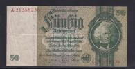 Deutsches Reich, Drittes Reich, 50 Reichsmark Ro.175c, DEU-210c, Zwischenform, Wz. Kopf, Udr. Bst. L, Serie: A, KN rot, -