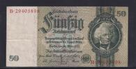 Deutsches Reich, Drittes Reich, 50 Reichsmark Ro.175c, DEU-210c, Zwischenform, Wz. Kopf, Udr. Bst. L, Serie: B, KN rot, -
