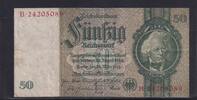 Deutsches Reich, Drittes Reich, 50 Reichsmark Ro.175c, DEU-210c, Zwischenform, Wz. Kopf, Udr. Bst. L, Serie: B, KN rot, -