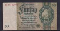 Deutsches Reich, Drittes Reich, 50 Reichsmark Ro.175c, DEU-210c, Zwischenform, Wz. Kopf, Udr. Bst. L, Serie: B, KN rot, -
