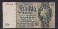 Deutsches Reich, Drittes Reich, 50 Reichsmark Ro.175c, DEU-210c, Zwischenform, Wz. Kopf, Udr. Bst. L, Serie: B, KN rot, -