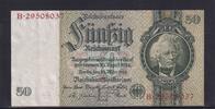 Deutsches Reich, Drittes Reich, 50 Reichsmark Ro.175c, DEU-210c, Zwischenform, Wz. Kopf, Udr. Bst. L, Serie: B, KN rot, -