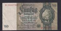 Deutsches Reich, Drittes Reich, 50 Reichsmark Ro.175c, DEU-210c, Zwischenform, Wz. Kopf, Udr. Bst. L, Serie: D, KN rot, -