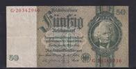 Deutsches Reich, Drittes Reich, 50 Reichsmark Ro.175c, DEU-210c, Zwischenform, Wz. Kopf, Udr. Bst. L, Serie: G, KN rot, -