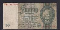 Deutsches Reich, Drittes Reich, 50 Reichsmark Ro.175c, DEU-210c, Zwischenform, Wz. Kopf, Udr. Bst. L, Serie: G, KN rot, -