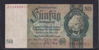 Deutsches Reich, Drittes Reich, 50 Reichsmark Ro.175b, DEU-210b, Friedensdruck, Wz. Kopf, Udr. Bst. A Serie: J, -