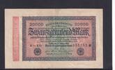 Weimarer Republik, Reichsbank, 20000 Mark Ro.84e, DEU-95i, Wz Hakensterne, KN 6 stellig, FZ: EO, -