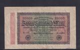 Weimarer Republik, Reichsbank, 20000 Mark Ro.84e, DEU-95i, Wz Hakensterne, KN 6 stellig, FZ: HB, -