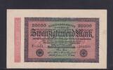 Weimarer Republik, Reichsbank, 20000 Mark Ro.84e, DEU-95i, Wz Hakensterne, KN 6 stellig, FZ: HR, -
