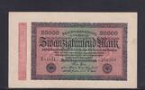 Weimarer Republik, Reichsbank, 20000 Mark Ro.84e, DEU-95i, Wz Hakensterne, KN 6 stellig, FZ: HR, -