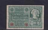 Weimarer Republik, Reichsbank, 50 Mark Ro.66. DEU-74, Serie: A, Udr. Bst. W, -
