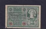 Weimarer Republik, Reichsbank, 50 Mark Ro.66. DEU-74, Serie: A, Udr. Bst. W, -