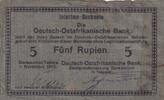 Kaiserreich, Deutsche Kolonien, Deutsch-Ostafrika, 5 Rupien Ro.921c, DOA-22b, Karton hellgraugrün, weich mit blauen Fasern, Serie: E, -