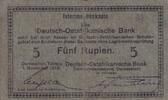 Kaiserreich, Deutsche Kolonien, Deutsch-Ostafrika, 5 Rupien Ro.921c, DOA-22b, Karton hellgraugrün, weich mit blauen Fasern, Serie: E, -