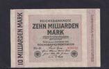Weimarer Republik, Reichsbank, 10 Milliarden Mark Ro.114a, DEU-136f, Firmendruck, Wz. Hakensterne, KN 6stellig, FZ. FG, -