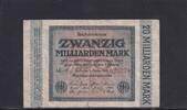 Weimarer Republik, Reichsbank, 20 Milliarden Mark Ro.115b, DEU-137g, Wz. Hakensterne, KN 6 stellig, FZ: LE, schwarzblau, -