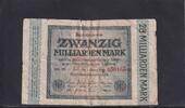 Weimarer Republik, Reichsbank, 20 Milliarden Mark Ro.115b, DEU-137g, Wz. Hakensterne, KN 6 stellig, FZ: BH, schwarzblau, -