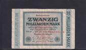 Weimarer Republik, Reichsbank, 20 Milliarden Mark Ro.115b, DEU-137g, Wz. Hakensterne, KN 6 stellig, FZ: BM, schwarzblau, -