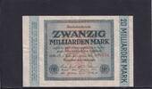 Weimarer Republik, Reichsbank, 20 Milliarden Mark Ro.115b, DEU-137g, Wz. Hakensterne, KN 6 stellig, FZ: HM, schwarzblau, -