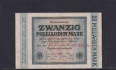 Weimarer Republik, Reichsbank, 20 Milliarden Mark Ro.115b, DEU-137g, Wz. Hakensterne, KN 6 stellig, FZ: MM, schwarzblau, -
