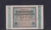 Weimarer Republik, Reichsbank, 20 Milliarden Mark Ro.115e, DEU-137c, Wz. Ringe, KN 6 stellig, FZ: VB, schwarzblau, -