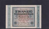 Weimarer Republik, Reichsbank, 20 Milliarden Mark Ro.115e, DEU-137c, Wz. Ringe, KN 6 stellig, FZ: NN, schwarzblau, -
