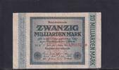Weimarer Republik, Reichsbank, 20 Milliarden Mark Ro.115e, DEU-137c, Wz. Ringe, KN 6 stellig, FZ: SC, schwarzblau, -