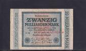 Weimarer Republik, Reichsbank, 20 Milliarden Mark Ro.115e, DEU-137c, Wz. Ringe, KN 6 stellig, FZ: SC, schwarzblau, -