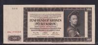 Deutsches Reich, Drittes Reich, 500 Kronen Ro.565d,ZWK-18a, ohne Perforation SPECIMEN, Serie: CHa, -