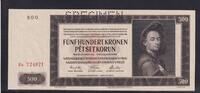 Deutsches Reich, Drittes Reich, 500 Kronen Ro.565e,ZWK-18b, mit Perforation SPECIMEN, Serie: Ea, -
