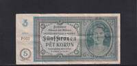 Drittes Reich, Böhmen und Mähren, 5 Kronen Ro.559a, ZWK-10a, ohne Perforation , Serie: P, -