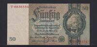Deutsches Reich, Drittes Reich, 50 Reichsmark Ro.175a, DEU-210a, Friedensdruck, KN 7 stellig, Udr. Bst. D, Serie: T, -