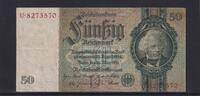 Deutsches Reich, Drittes Reich, 50 Reichsmark Ro.175a, DEU-210a, Friedensdruck, KN 7 stellig, Udr. Bst. D, Serie: U, -