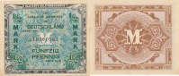 Deutschland, Alliierte Besatzung, 1/2 Mark Ro.200a US-Druck KN 9 stellig mit Geheimzeichen F, -