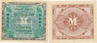 Deutsches Reich,Alliierte Besatzung, 1/2 Mark Ro.200a US Druck mit F, KN 9 stellig, -