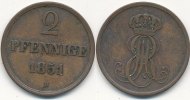 Altdeutschland 2 Pfennige 1851 B Hannover ss 9,99 EUR prix TTC + 7,00 EUR frais d'envoi