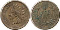 USA 1 Cent 1860 Liberty Head, Indischer Kopfschmuck, Pointed Bust, Philadelphia vz-