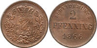 Bayern 2 Pfenning Ludwig II, 1864 - 1886, Scheidemünze -