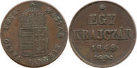 Ungarn 1 Kreuzer / Egy Krajcz&aacute;r 1848 Unabh&auml;ngigkeit, Gekr&ouml;ntes Wappen, U... 55,00 EUR  + 7,99 EUR frais d'envoi