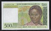 MADAGASIKARA/MADAGASCAR 500 Francs/ 100 Ariary Zato Junge Frau aus Madagaskar. Jeune femme malgache. Serie: B . -